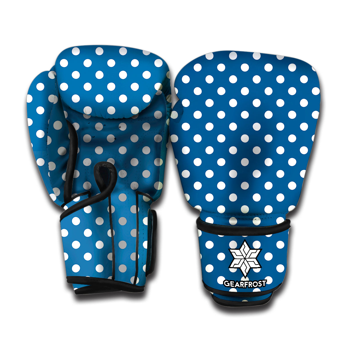 Navy And White Polka Dot Pattern Print Boxing Gloves