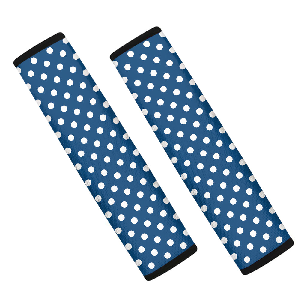 Navy And White Polka Dot Pattern Print Car Seat Belt Covers