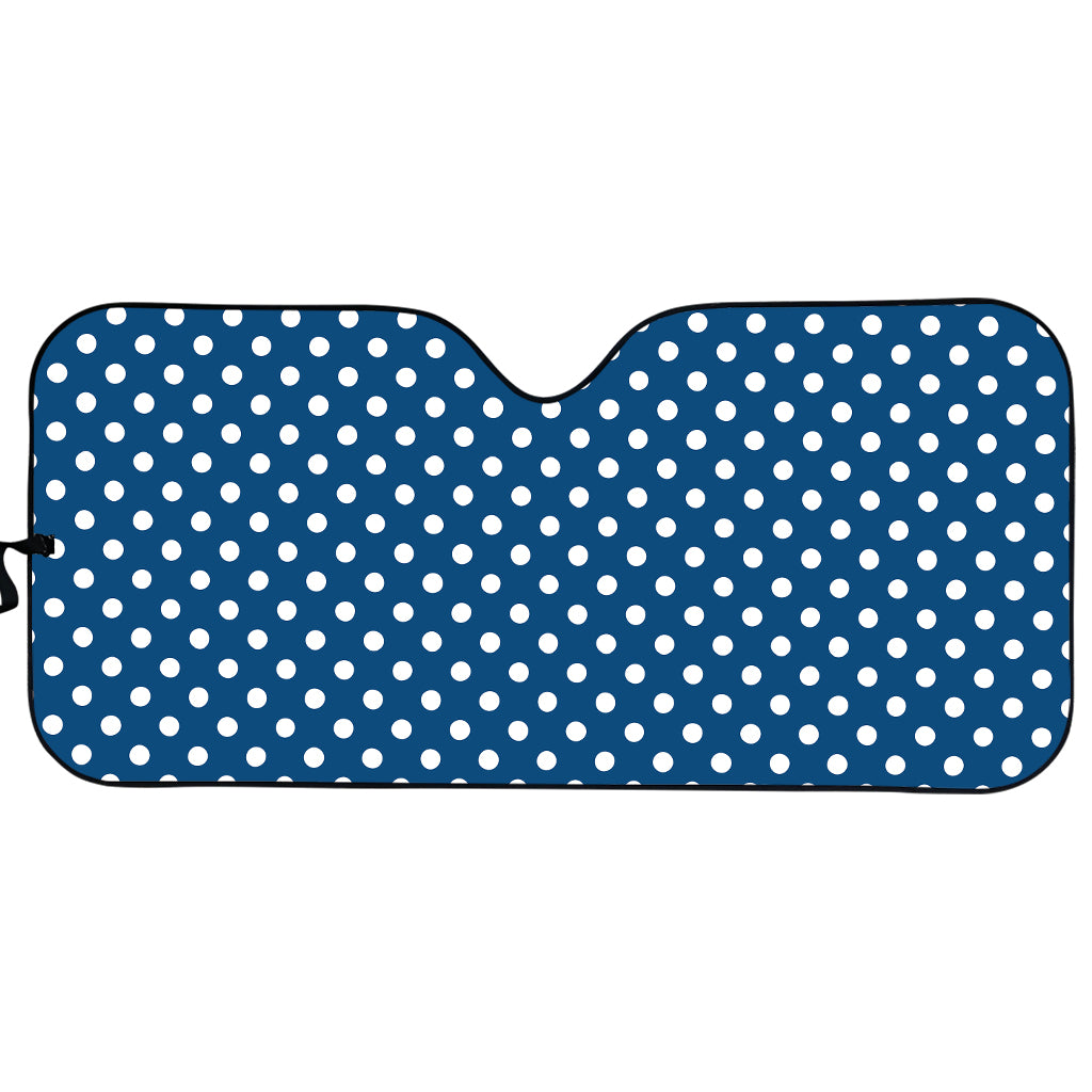 Navy And White Polka Dot Pattern Print Car Sun Shade