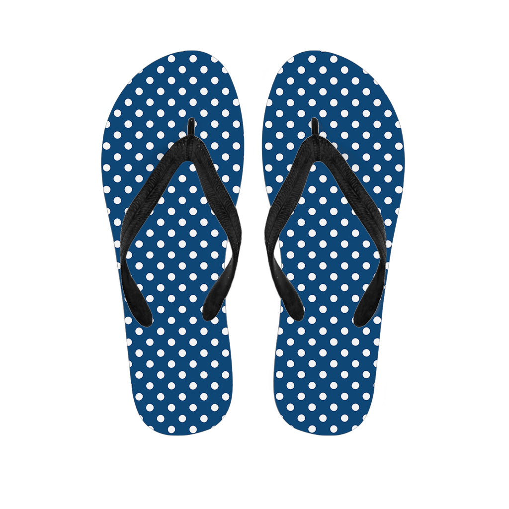 Navy And White Polka Dot Pattern Print Flip Flops