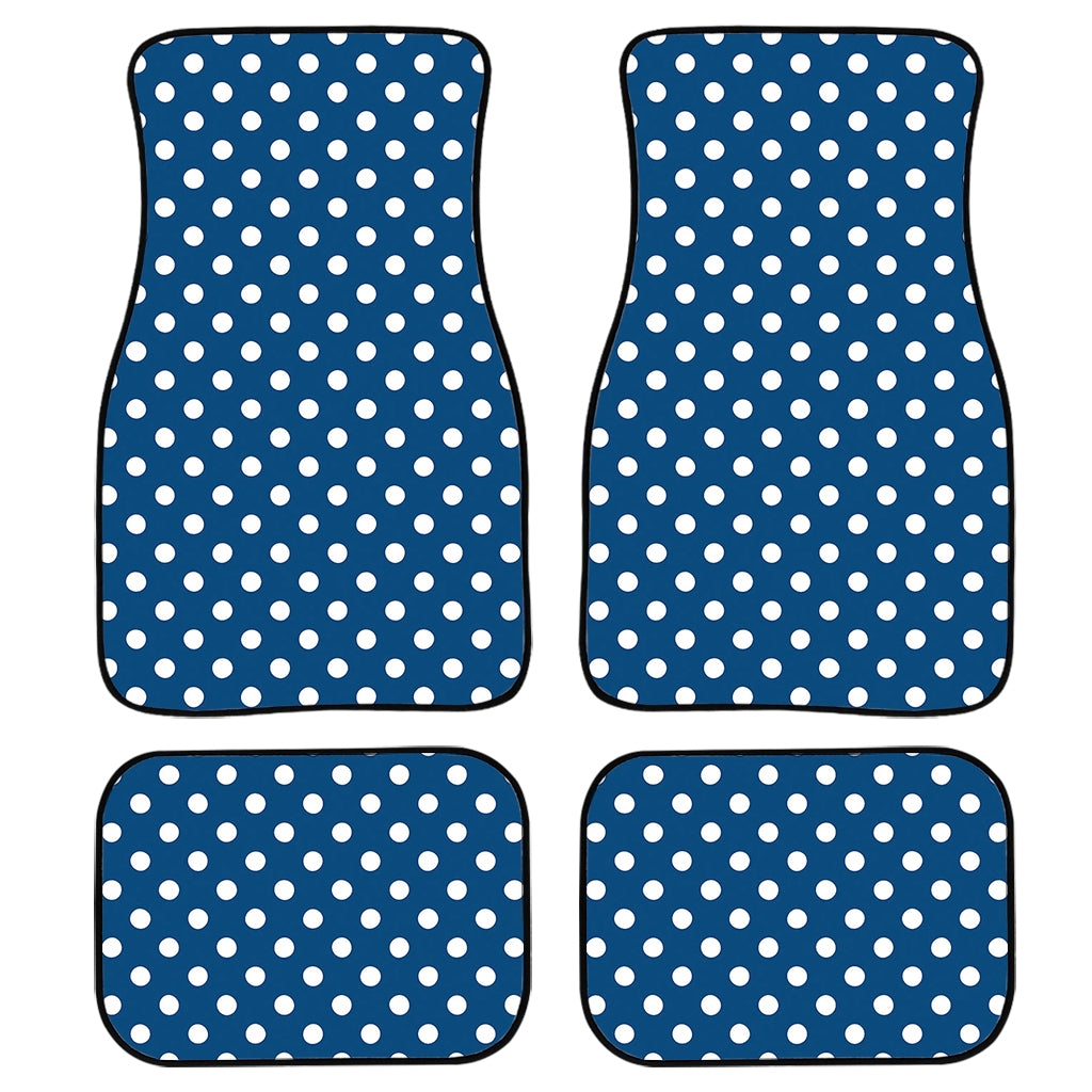 Navy And White Polka Dot Pattern Print Front and Back Car Floor Mats