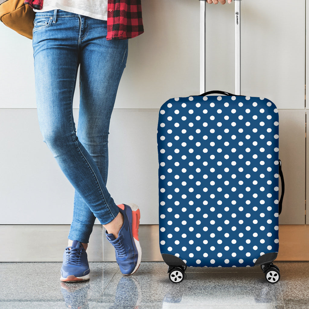 Navy And White Polka Dot Pattern Print Luggage Cover