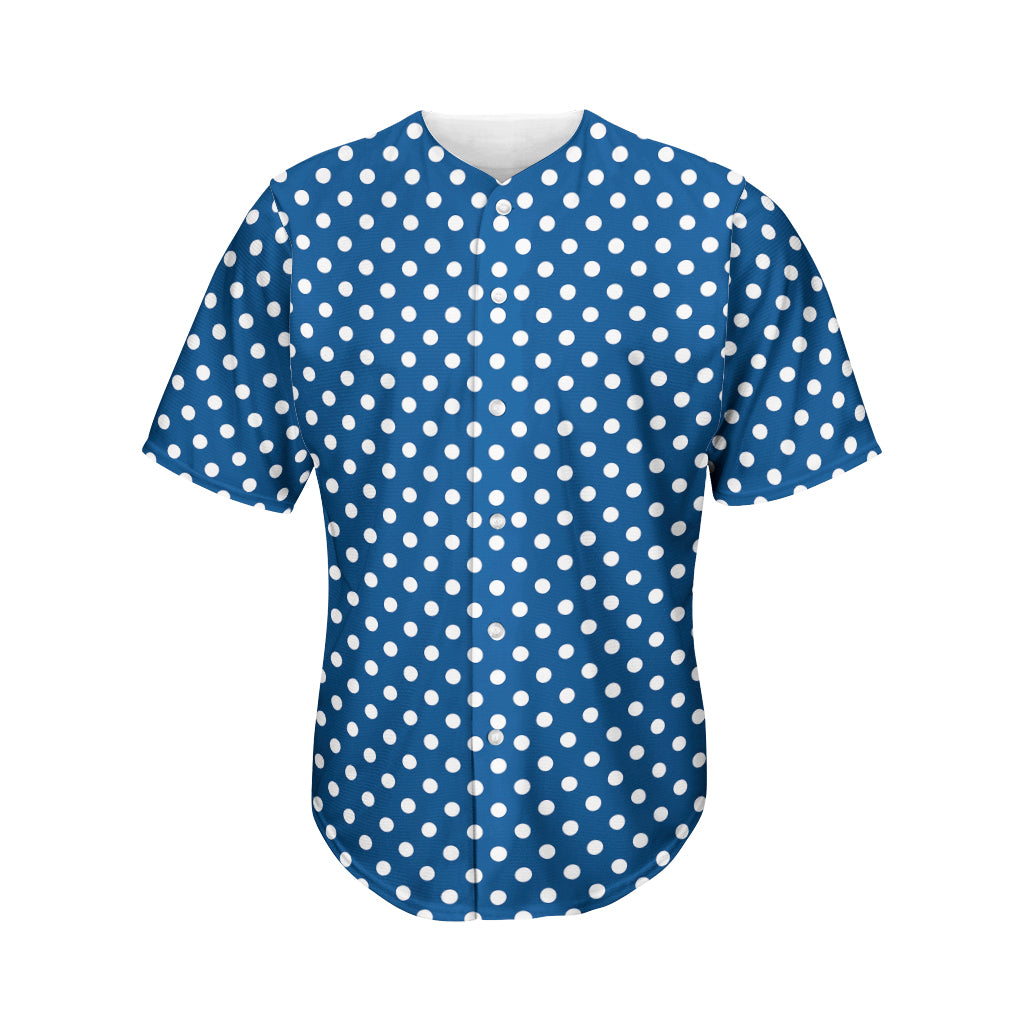 Navy And White Polka Dot Pattern Print Men's Baseball Jersey