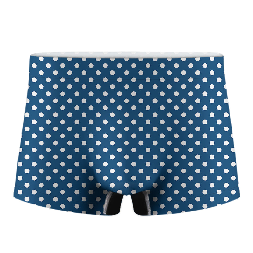 Navy And White Polka Dot Pattern Print Men's Boxer Briefs