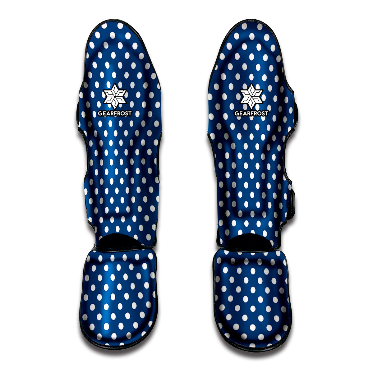 Navy And White Polka Dot Pattern Print Muay Thai Shin Guards