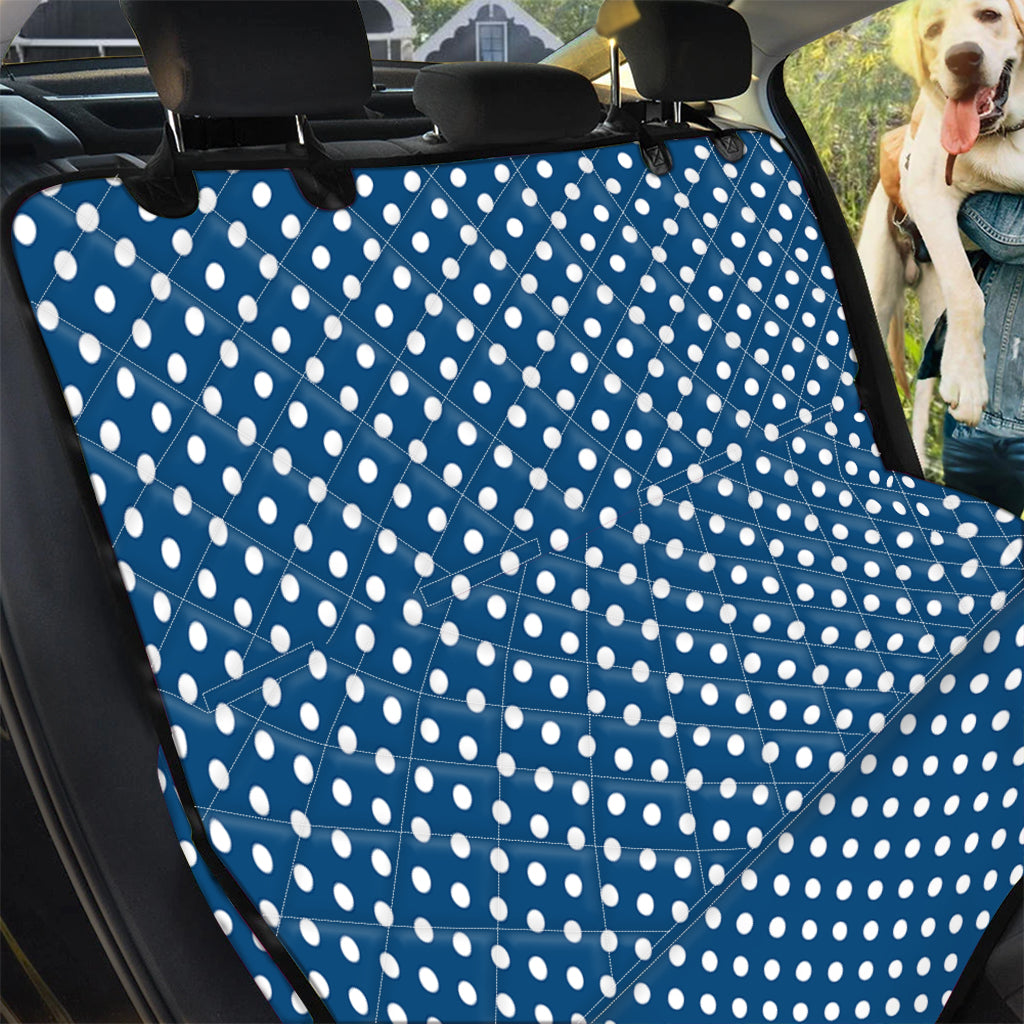 Navy And White Polka Dot Pattern Print Pet Car Back Seat Cover