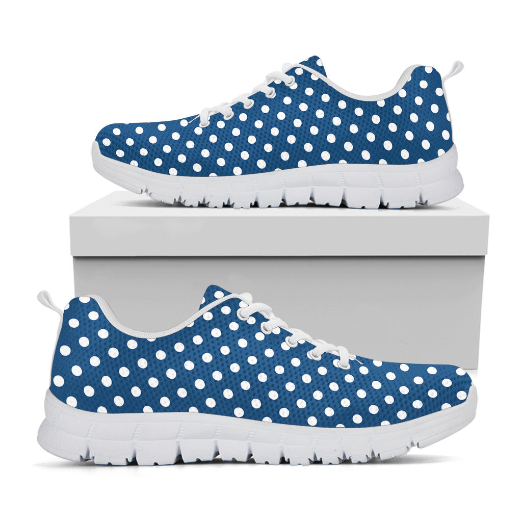 Navy And White Polka Dot Pattern Print White Sneakers