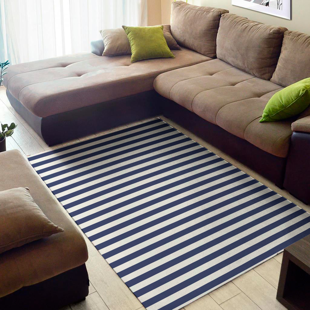 Navy And White Striped Pattern Print Area Rug