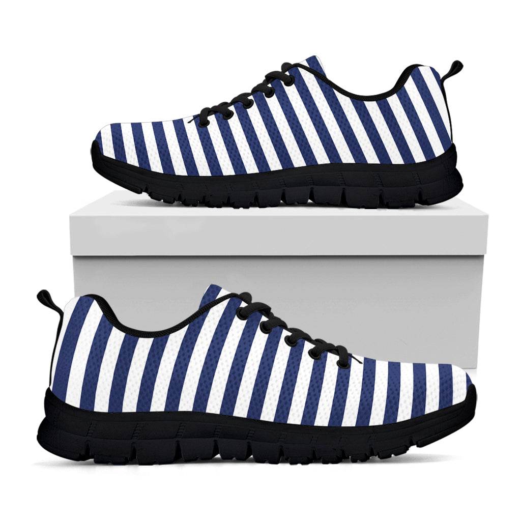 Navy And White Striped Pattern Print Black Sneakers