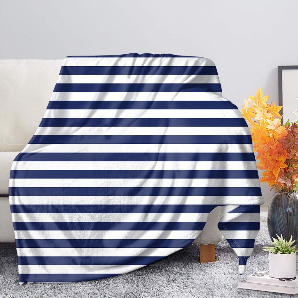 Navy And White Striped Pattern Print Blanket