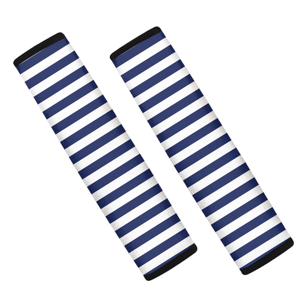 Navy And White Striped Pattern Print Car Seat Belt Covers