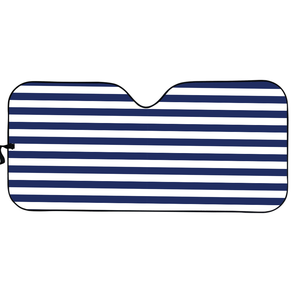 Navy And White Striped Pattern Print Car Sun Shade