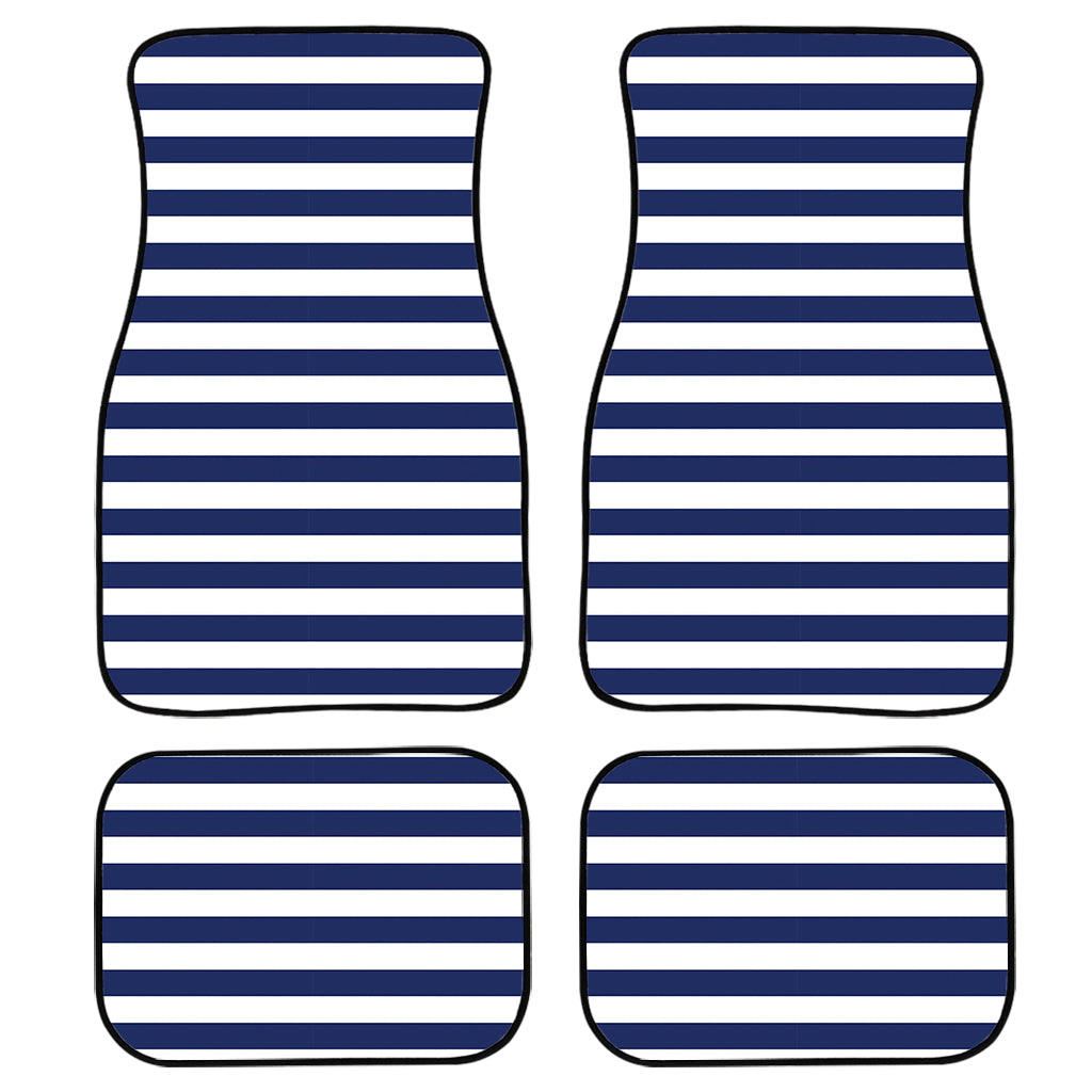 Navy And White Striped Pattern Print Front and Back Car Floor Mats