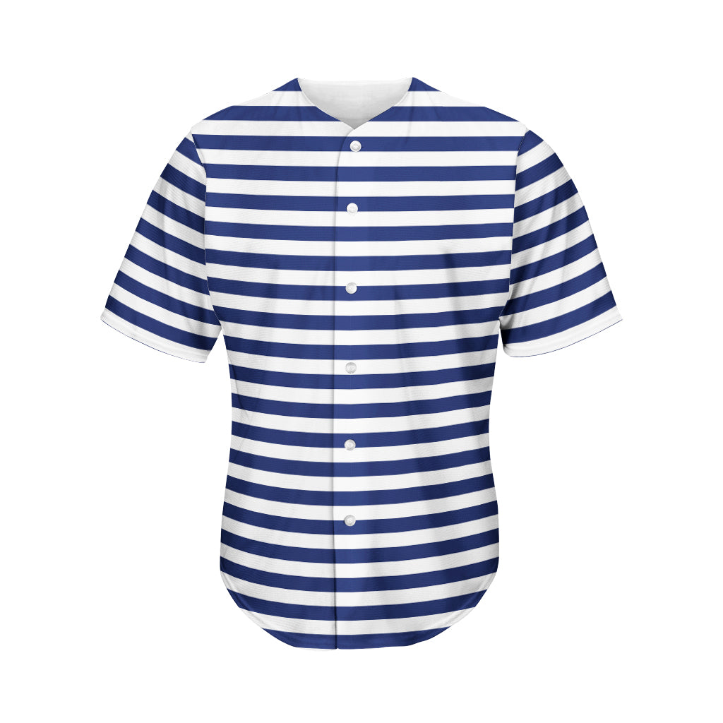 Navy And White Striped Pattern Print Men's Baseball Jersey