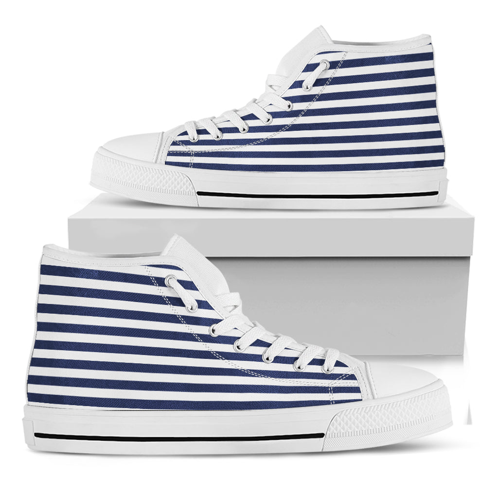 Navy And White Striped Pattern Print White High Top Shoes