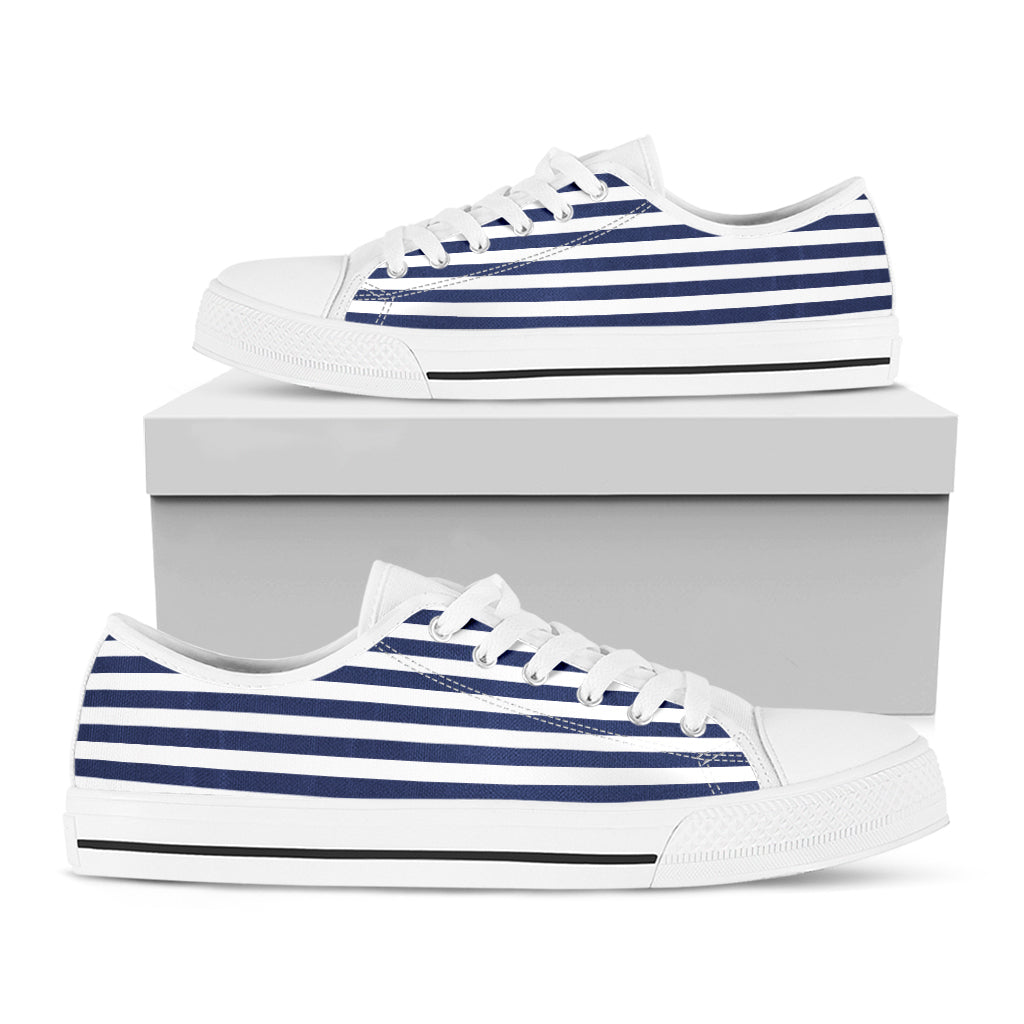 Navy And White Striped Pattern Print White Low Top Shoes