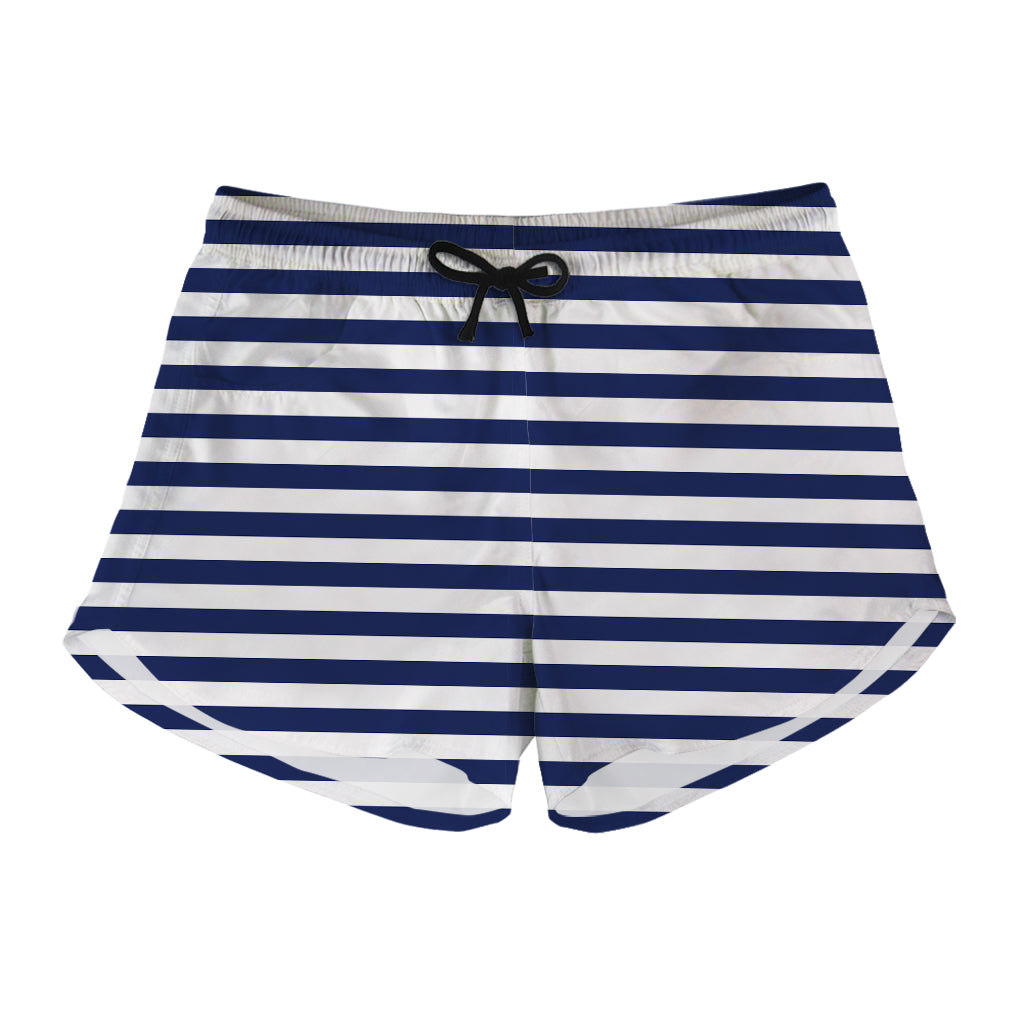 Navy And White Striped Pattern Print Women's Shorts