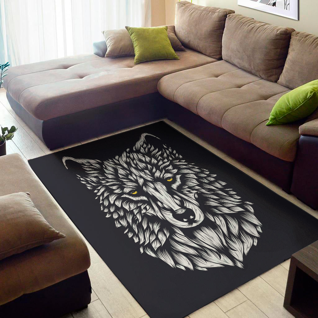 Navy And White Wolf Print Area Rug