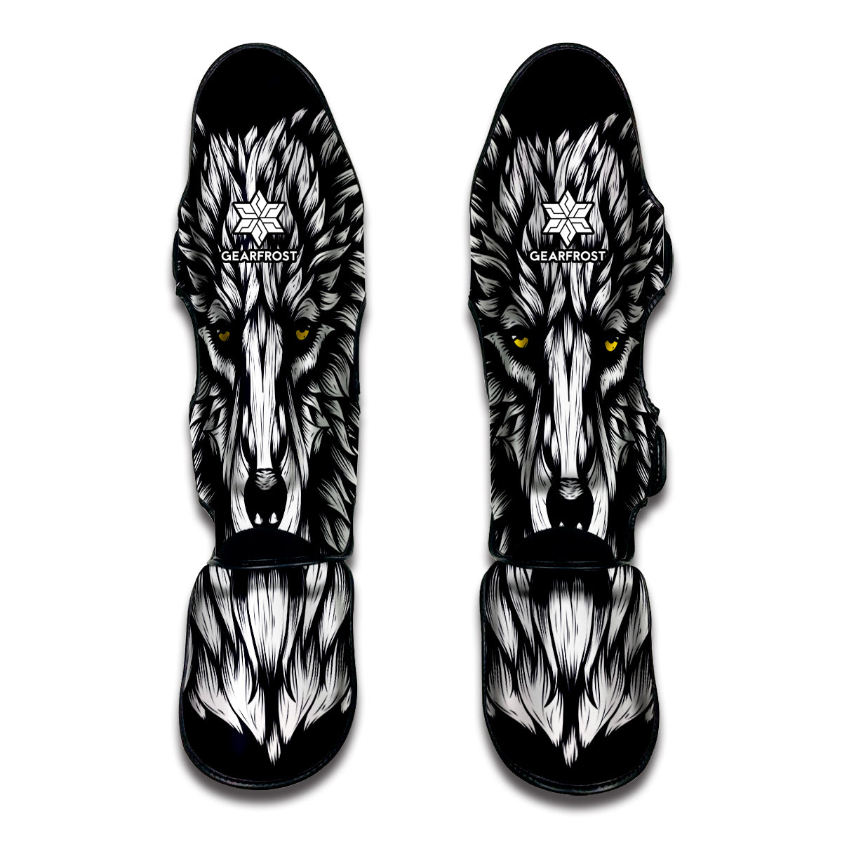 Navy And White Wolf Print Muay Thai Shin Guards