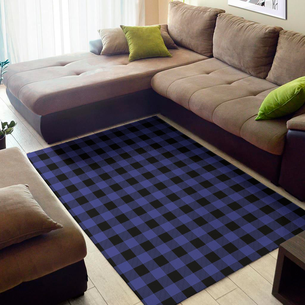 Navy Blue And Black Buffalo Check Print Area Rug