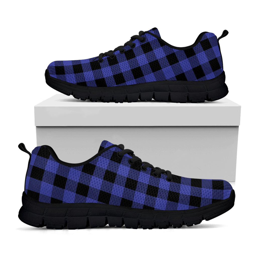 Navy Blue And Black Buffalo Check Print Black Sneakers