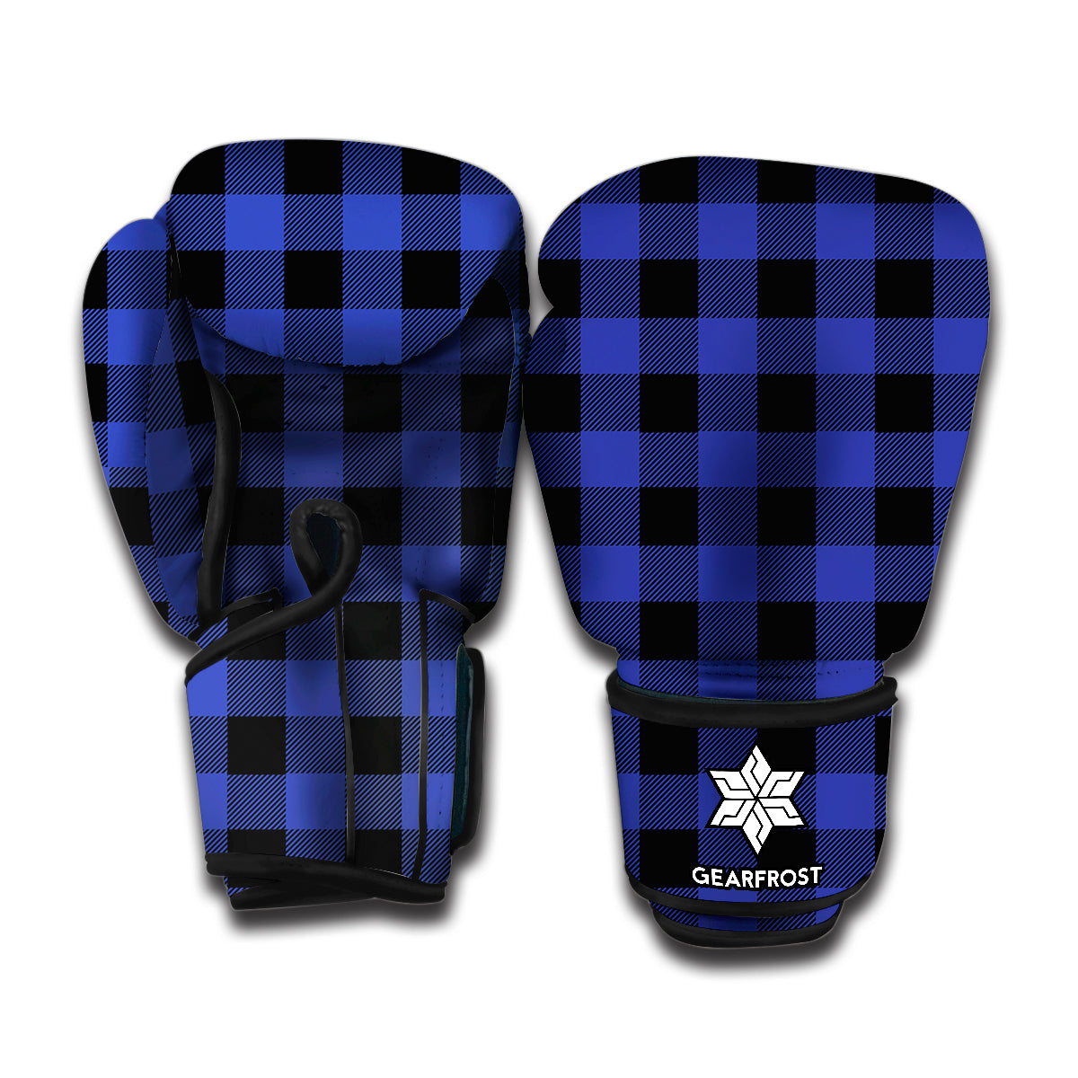 Navy Blue And Black Buffalo Check Print Boxing Gloves