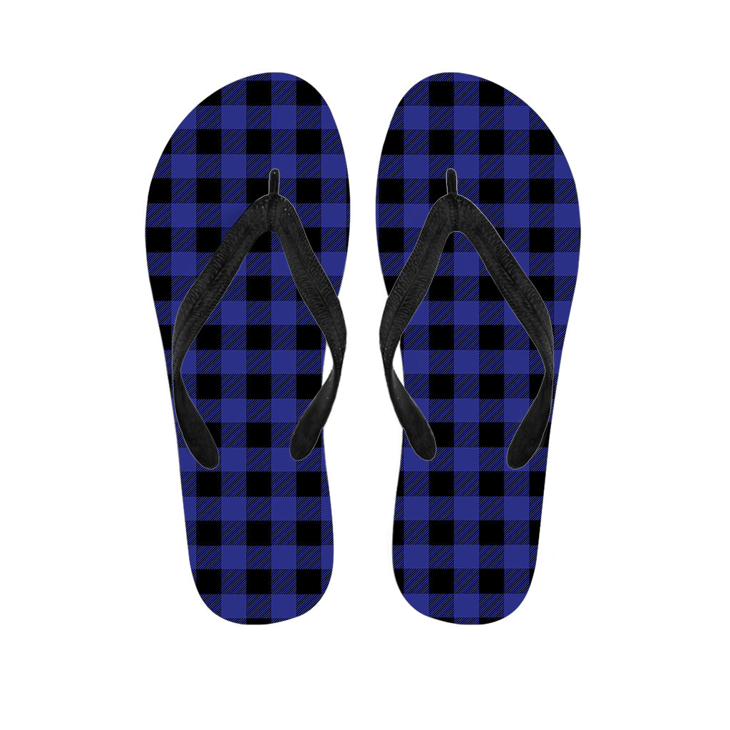 Navy Blue And Black Buffalo Check Print Flip Flops