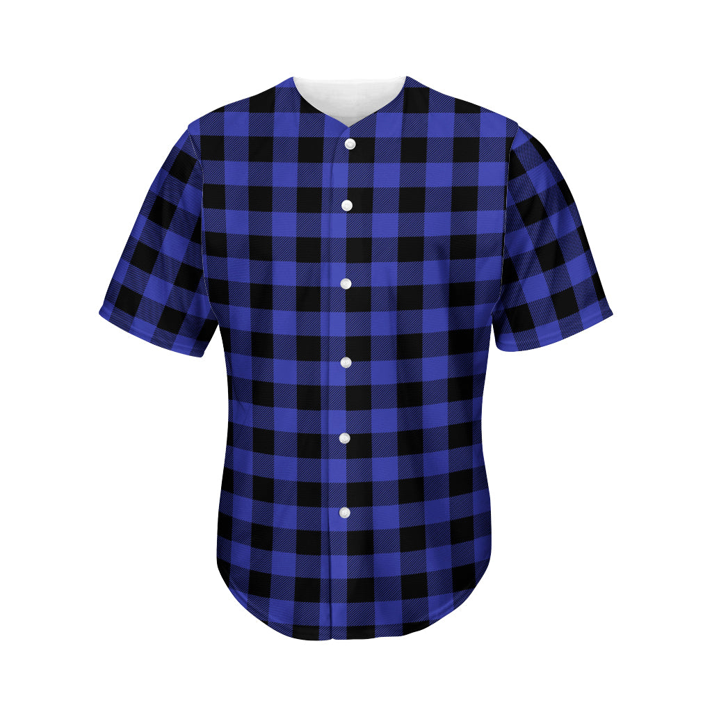 Navy Blue And Black Buffalo Check Print Men's Baseball Jersey