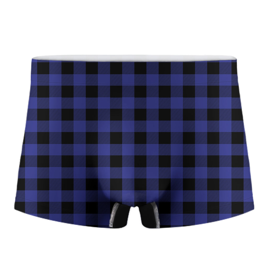 Navy Blue And Black Buffalo Check Print Men's Boxer Briefs