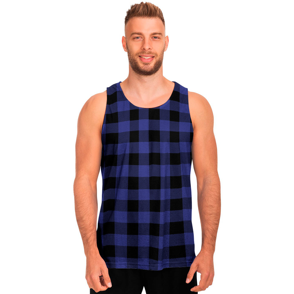 Navy Blue And Black Buffalo Check Print Men's Tank Top