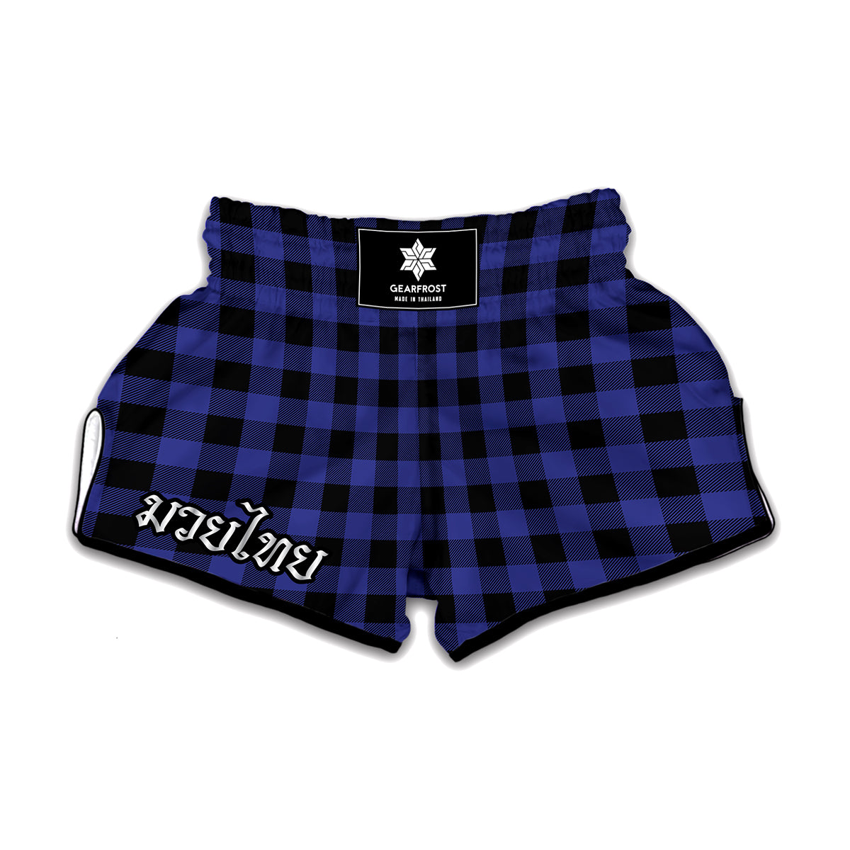 Navy Blue And Black Buffalo Check Print Muay Thai Boxing Shorts