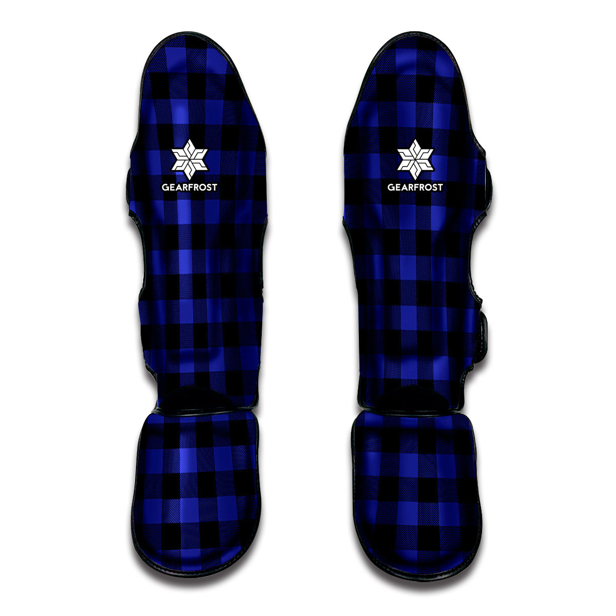 Navy Blue And Black Buffalo Check Print Muay Thai Shin Guards