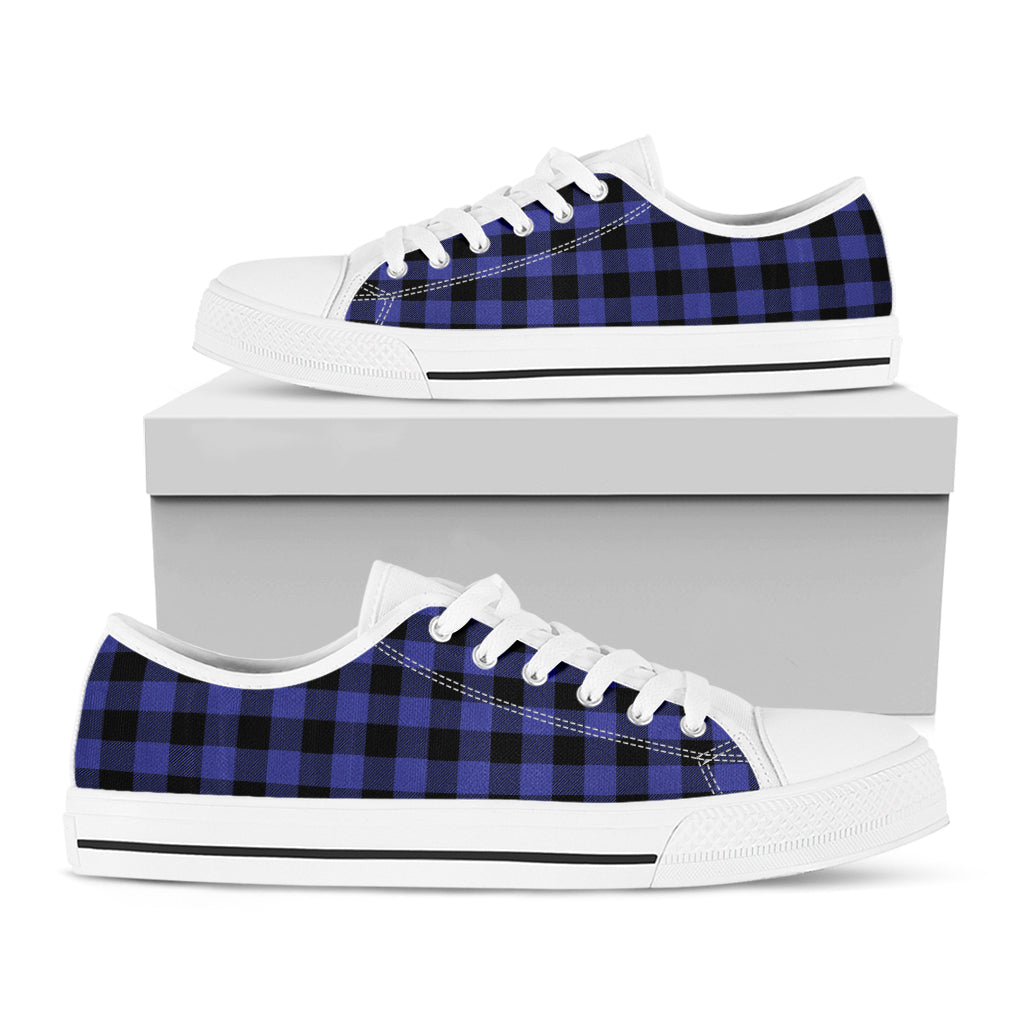 Navy Blue And Black Buffalo Check Print White Low Top Shoes