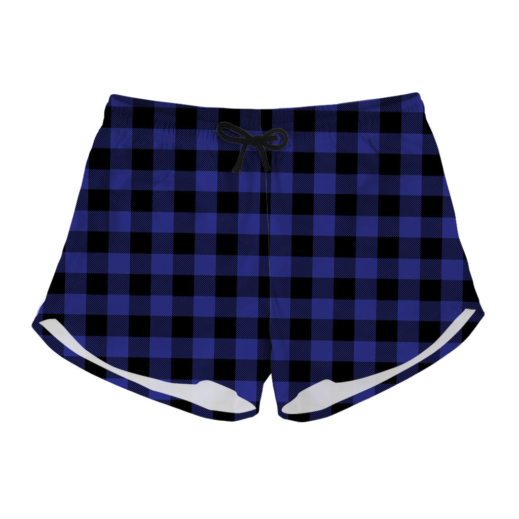 Navy Blue And Black Buffalo Check Print Women's Shorts