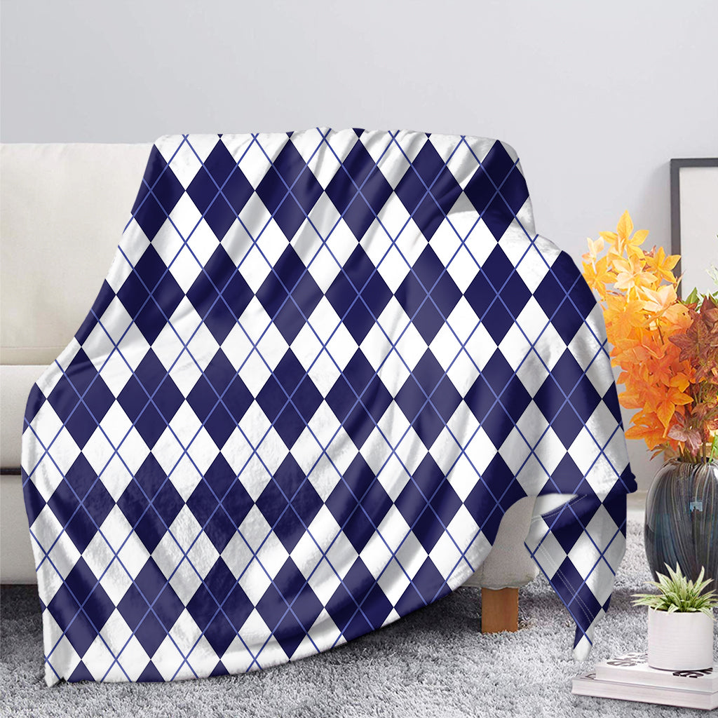 Navy Blue And White Argyle Pattern Print Blanket