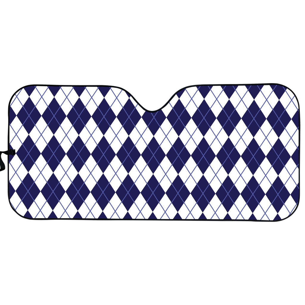 Navy Blue And White Argyle Pattern Print Car Sun Shade