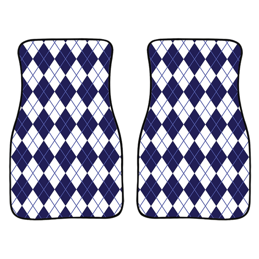 Navy Blue And White Argyle Pattern Print Front Car Floor Mats