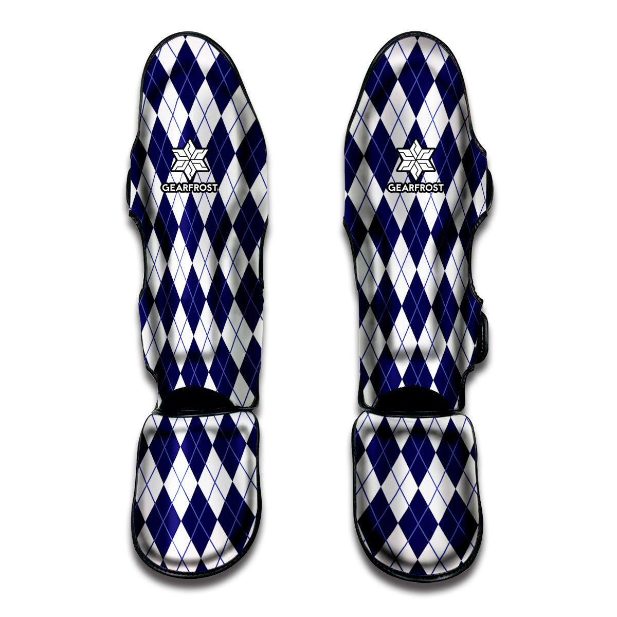 Navy Blue And White Argyle Pattern Print Muay Thai Shin Guards