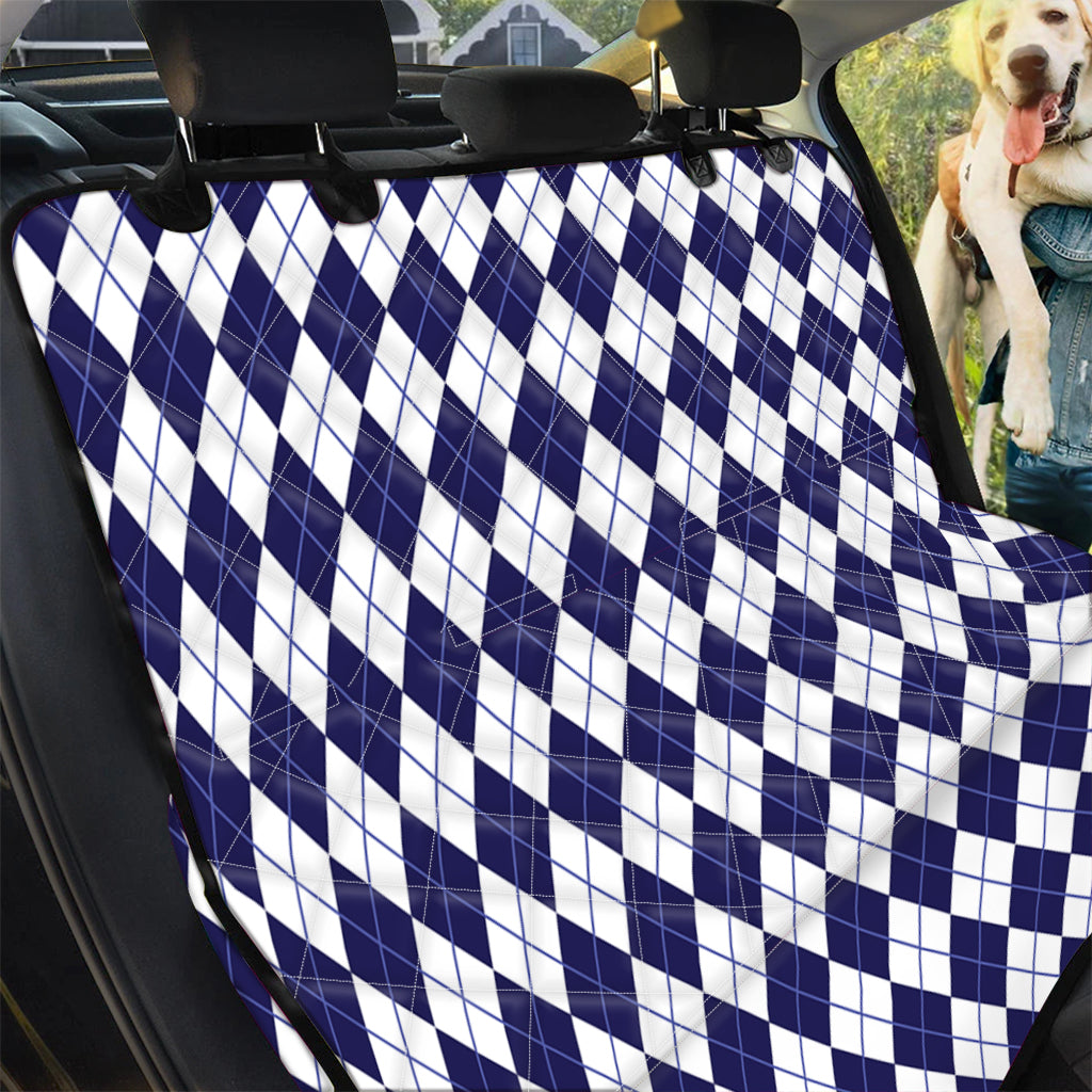 Navy Blue And White Argyle Pattern Print Pet Car Back Seat Cover