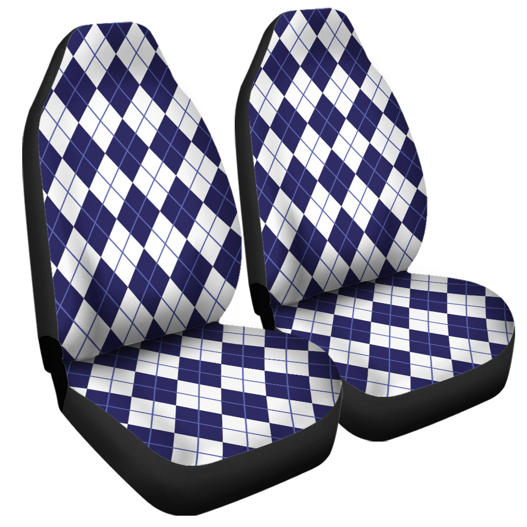 Navy Blue And White Argyle Pattern Print Universal Fit Car Seat Covers