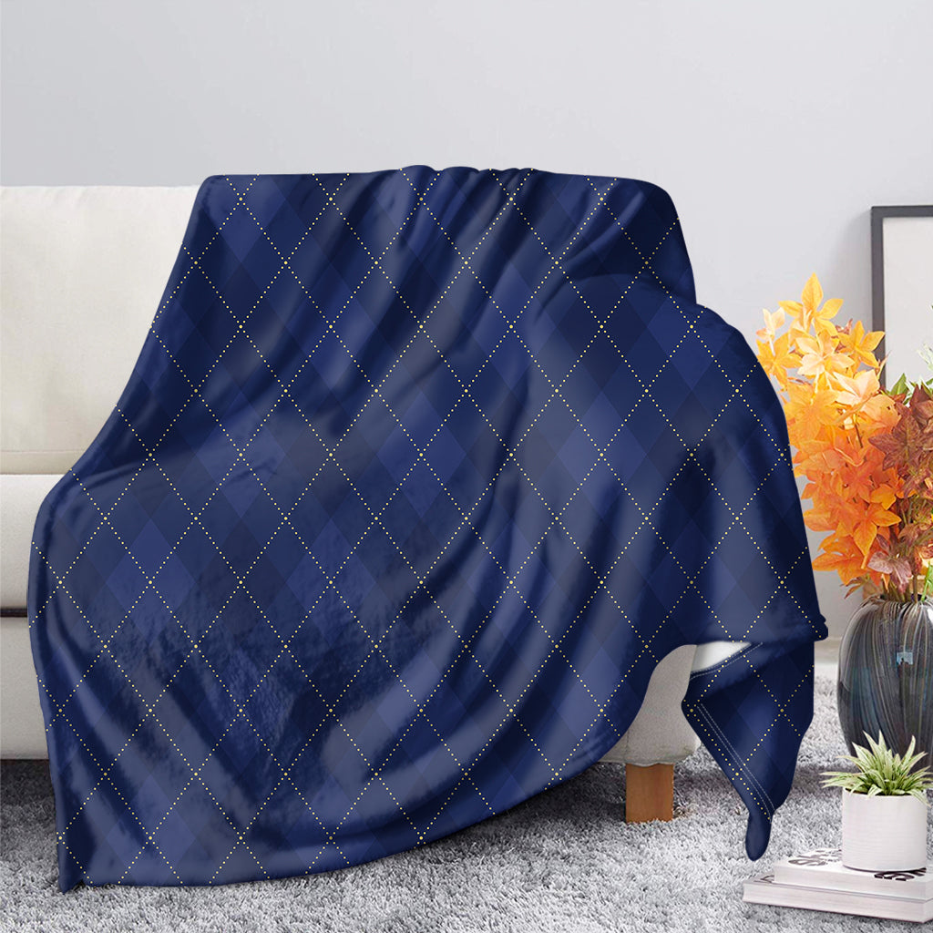 Navy Blue Argyle Pattern Print Blanket