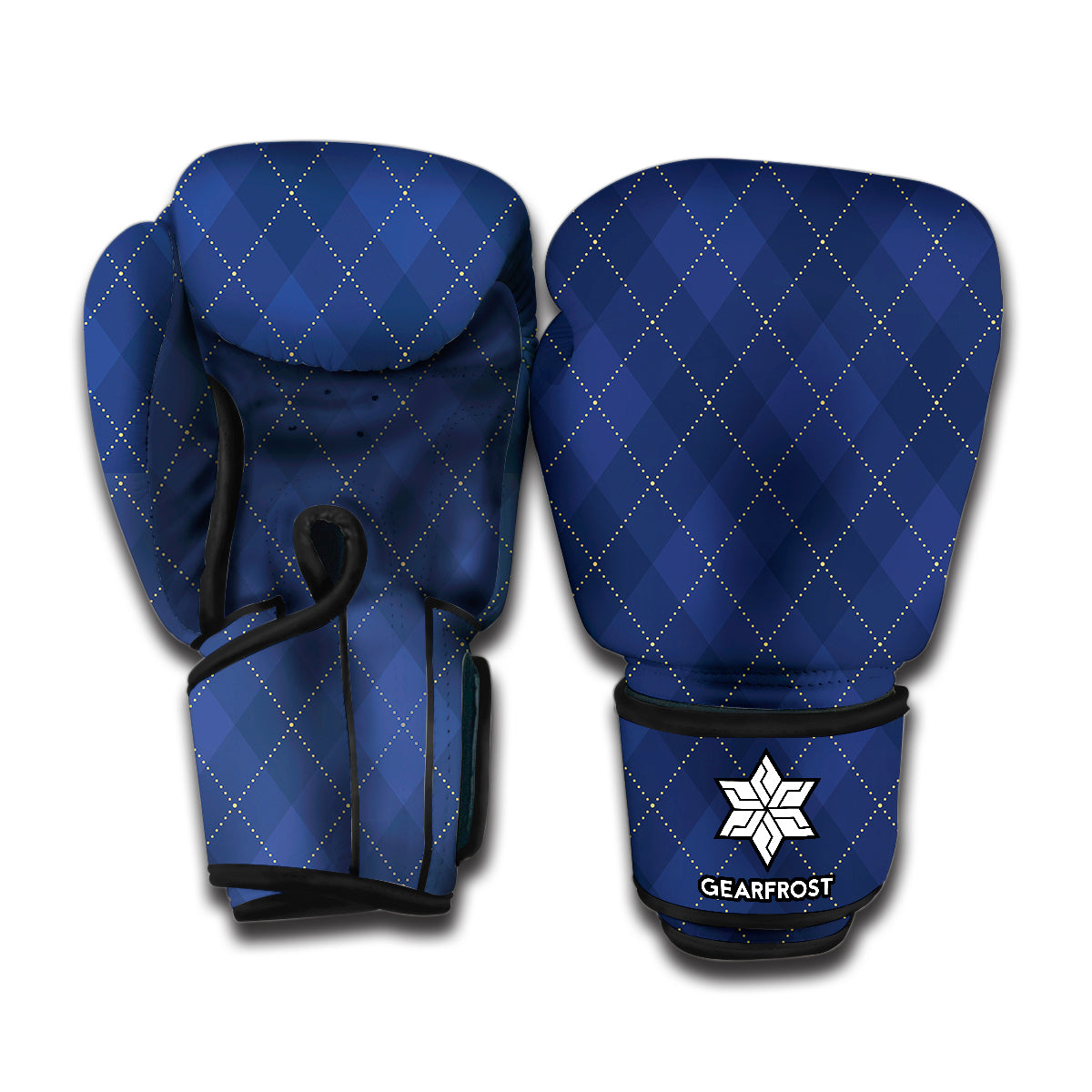 Navy Blue Argyle Pattern Print Boxing Gloves