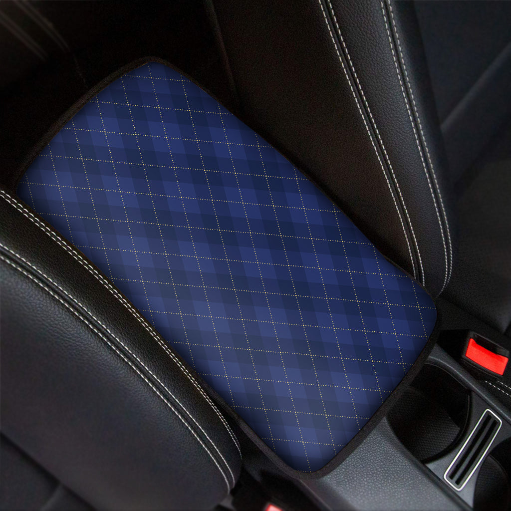 Navy Blue Argyle Pattern Print Car Center Console Cover