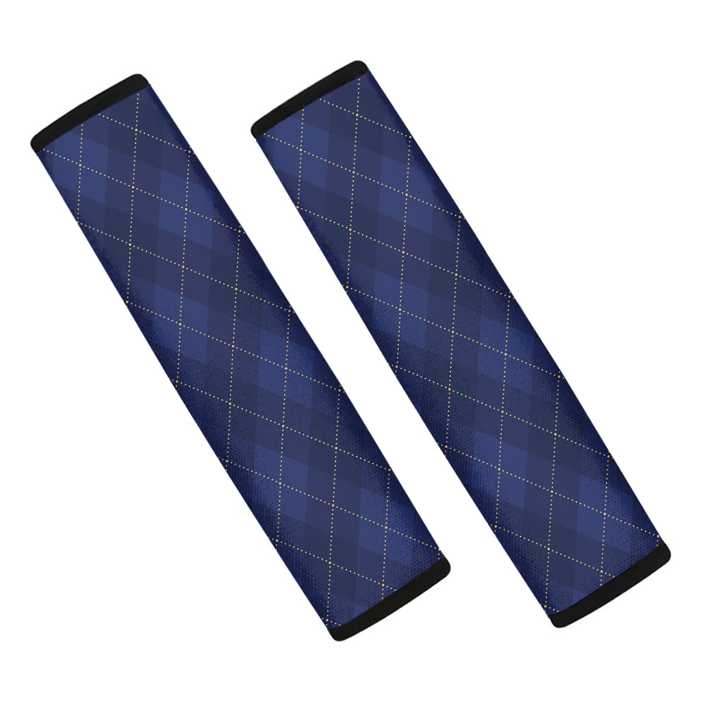 Navy Blue Argyle Pattern Print Car Seat Belt Covers