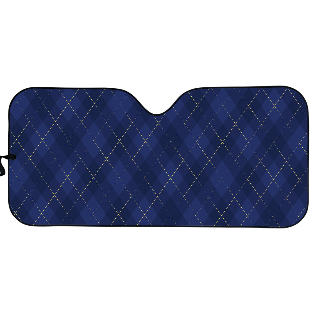 Navy Blue Argyle Pattern Print Car Sun Shade