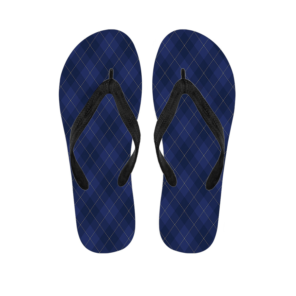 Navy Blue Argyle Pattern Print Flip Flops