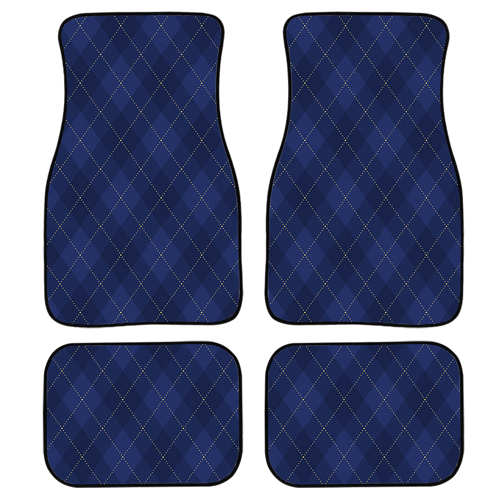 Navy Blue Argyle Pattern Print Front and Back Car Floor Mats