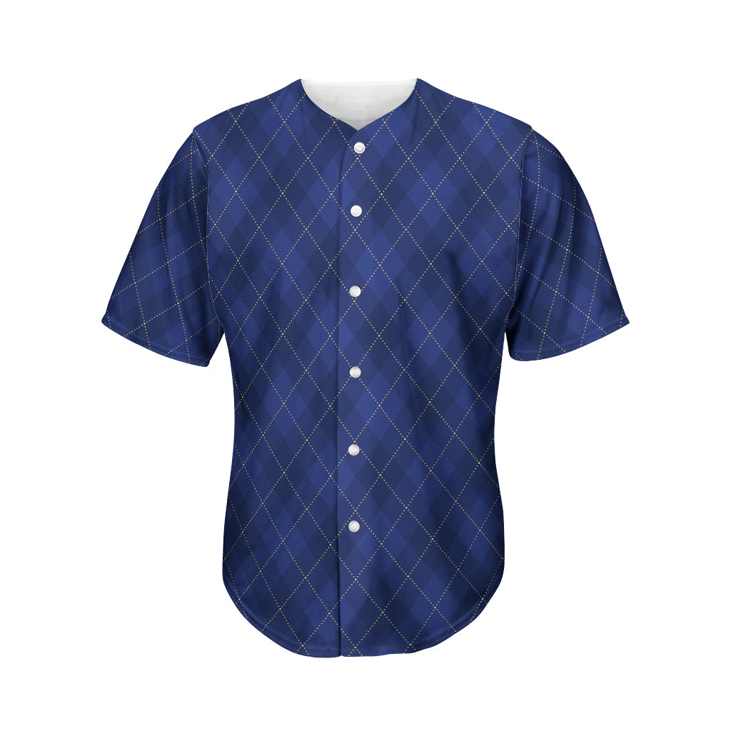 Navy Blue Argyle Pattern Print Men's Baseball Jersey