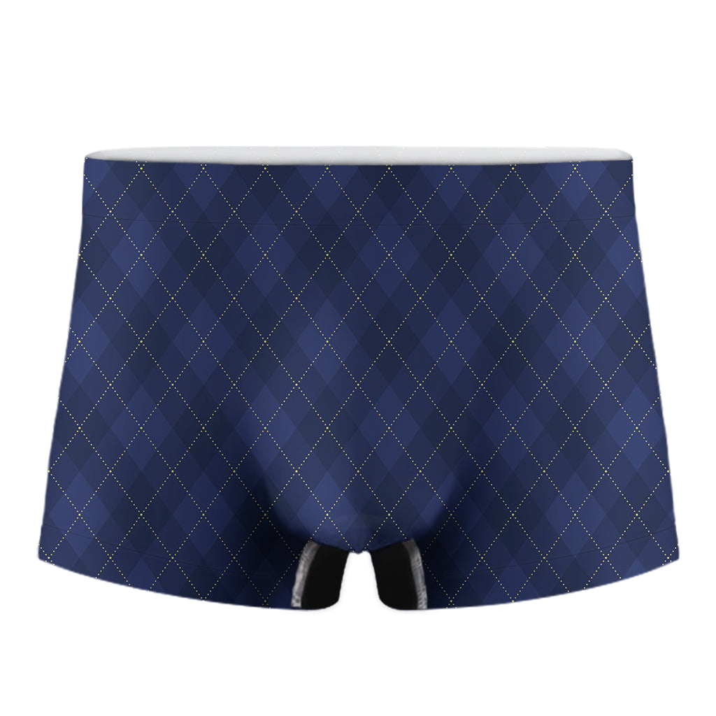 Navy Blue Argyle Pattern Print Men's Boxer Briefs