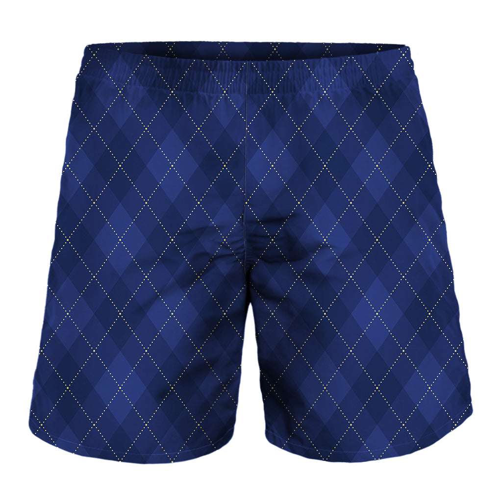 Navy Blue Argyle Pattern Print Men's Shorts